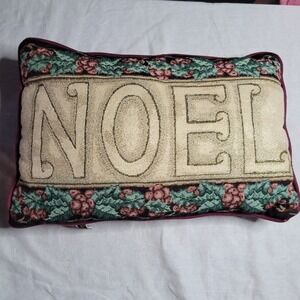 Vintage Noel Christmas Tapestry Decorative Pillow Gold Metallic Burgundy 12x18